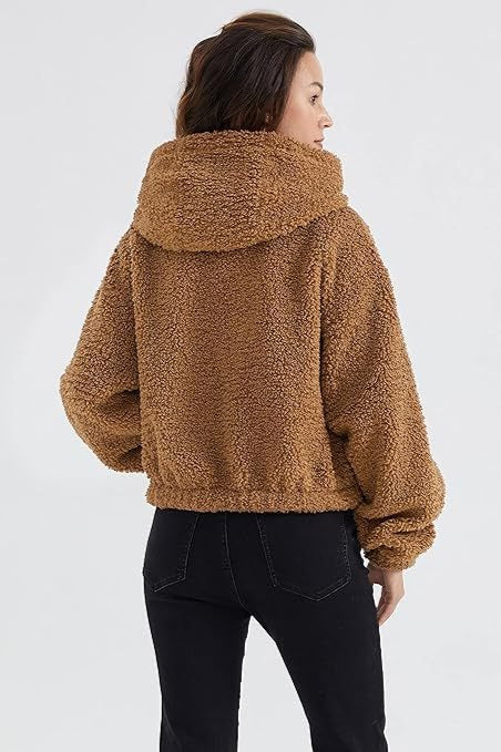 Fuzzy Hooded Zip Short Jacket - Image 12