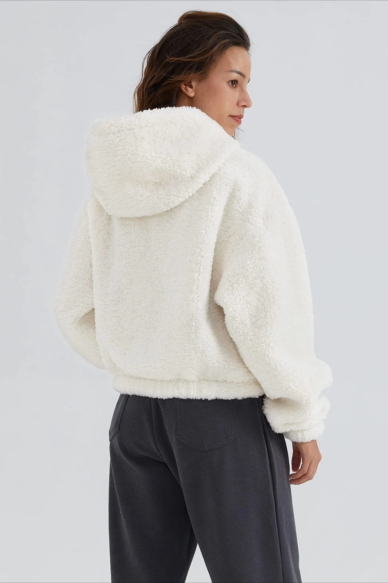 Fuzzy Hooded Zip Short Jacket - Image 3
