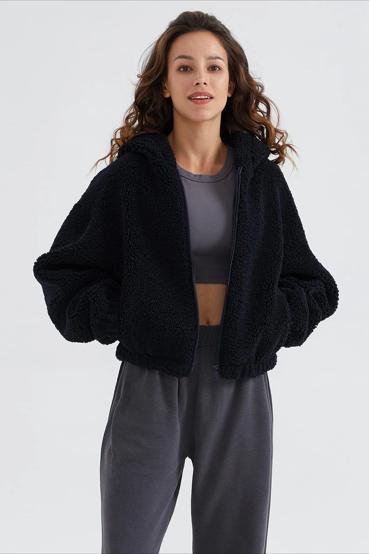 Fuzzy Hooded Zip Short Jacket - Image 7