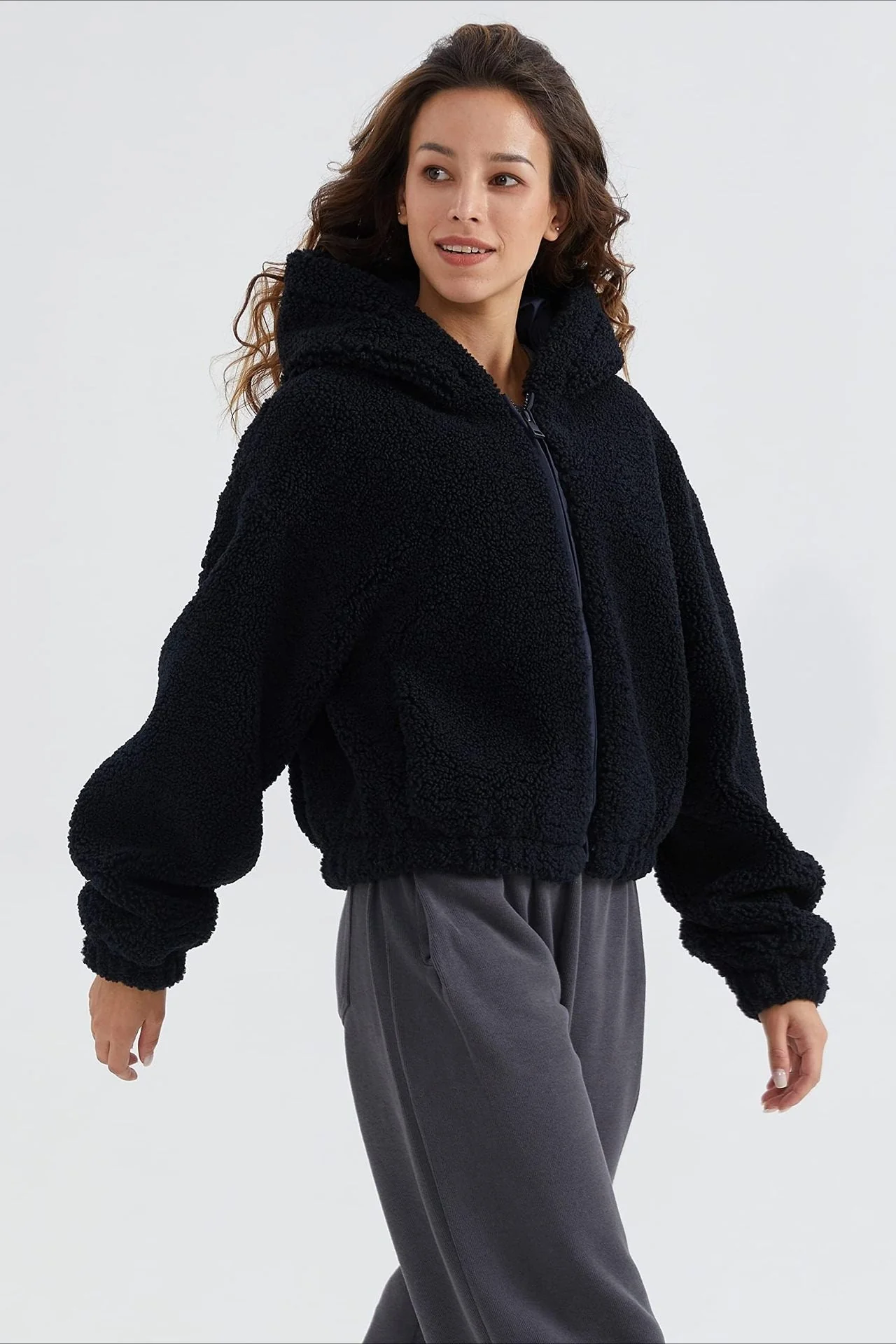 Fuzzy Hooded Zip Short Jacket - Image 8