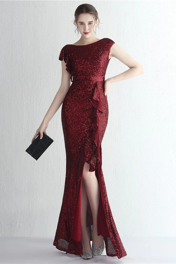 Glitter High Neck Mermaid Slit Formal Dress - Image 11