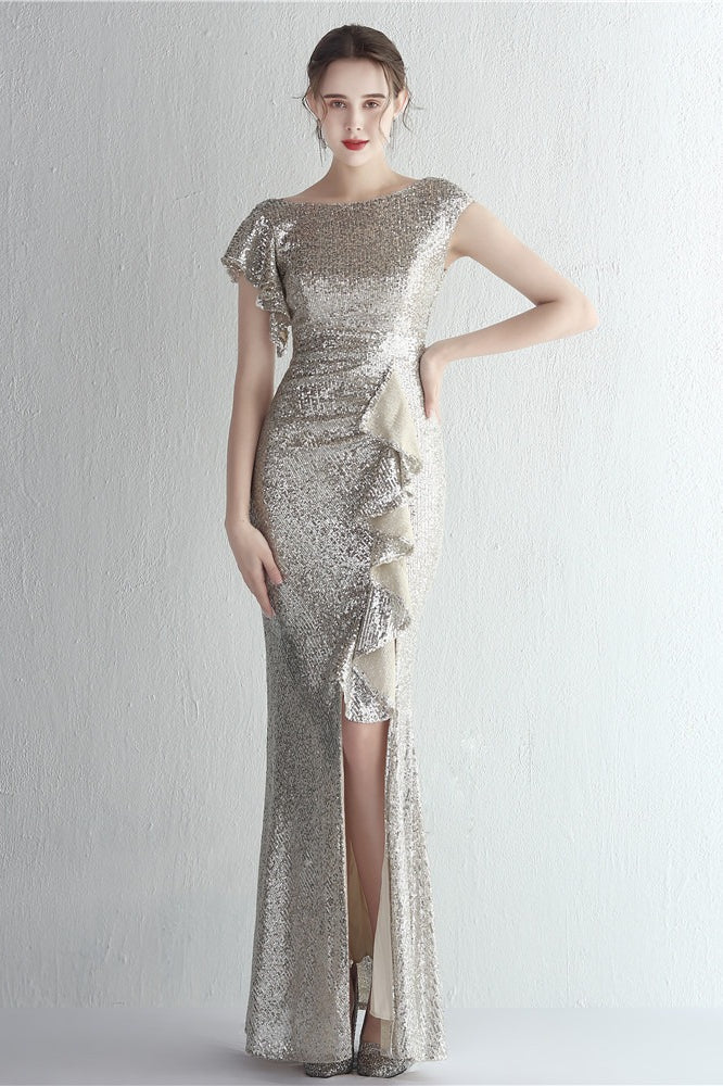 Glitter High Neck Mermaid Slit Formal Dress - Image 13