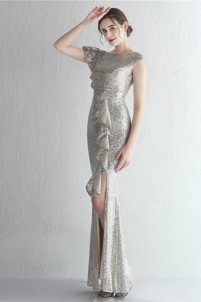 Glitter High Neck Mermaid Slit Formal Dress - Image 14