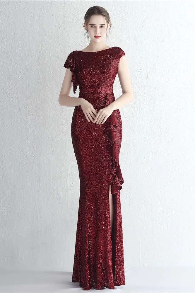 Glitter High Neck Mermaid Slit Formal Dress - Image 7