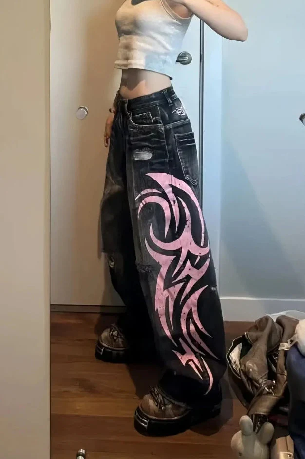Gothic Print Wide-Leg Jeans - Image 11