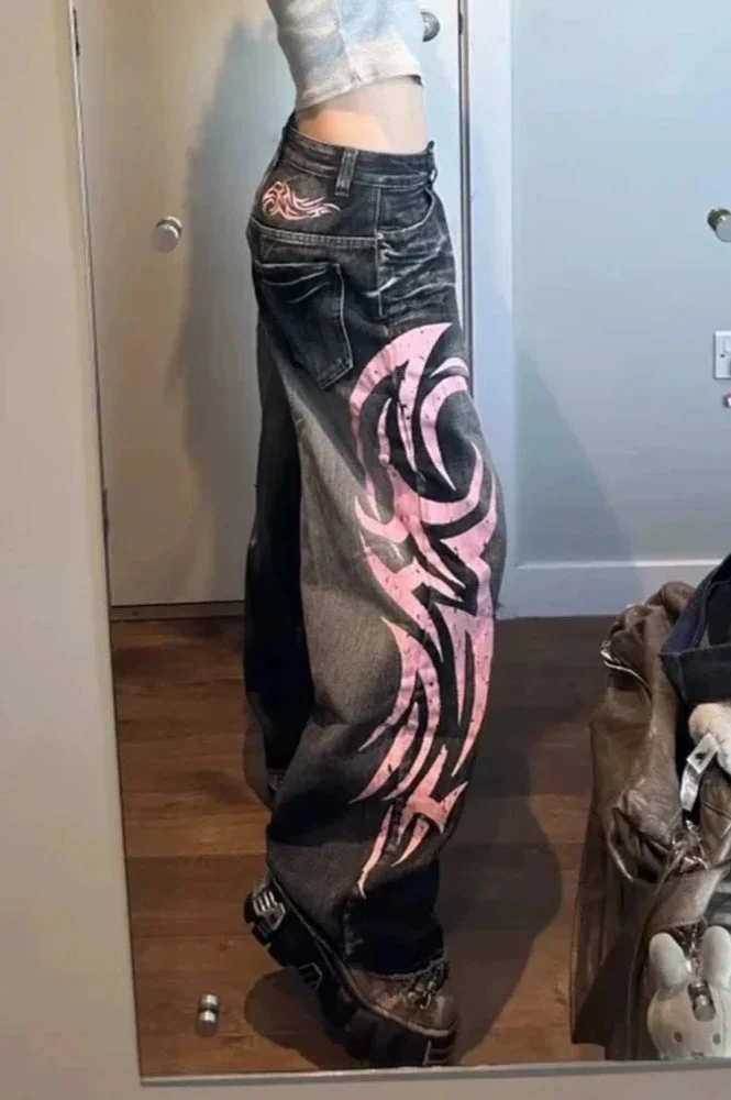 Gothic Print Wide-Leg Jeans - Image 12
