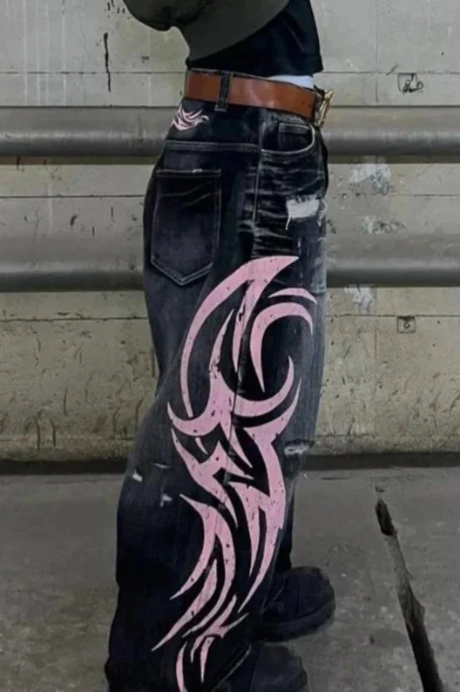 Gothic Print Wide-Leg Jeans - Image 14