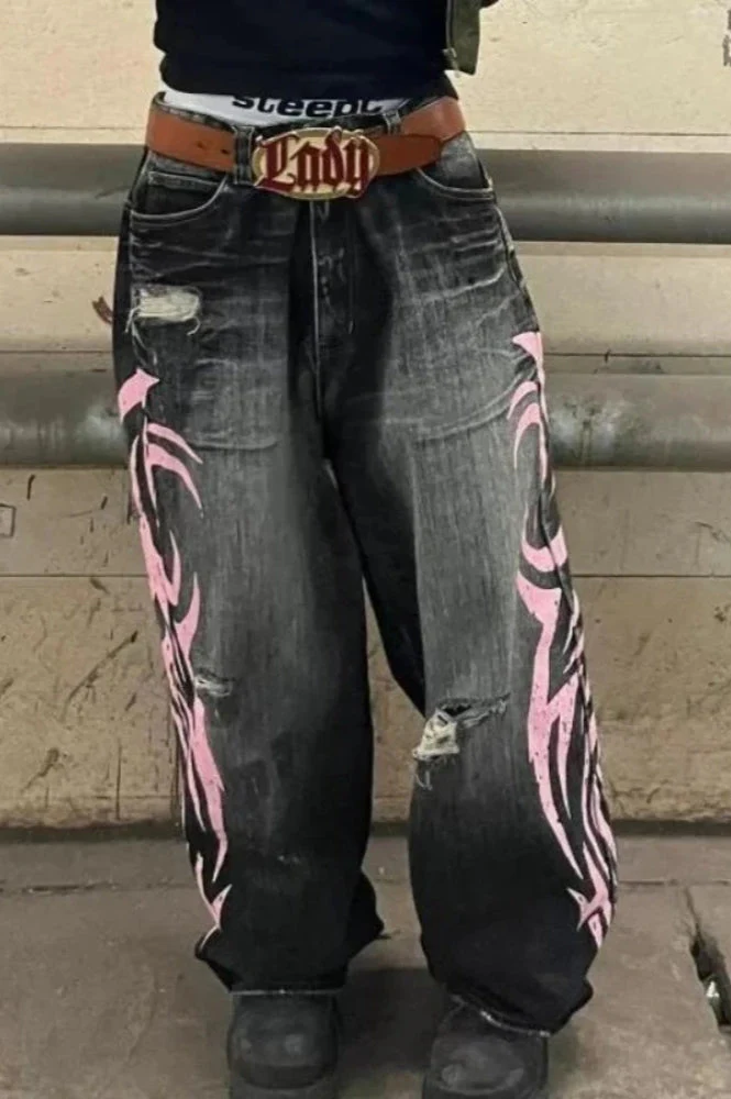 Gothic Print Wide-Leg Jeans - Image 7