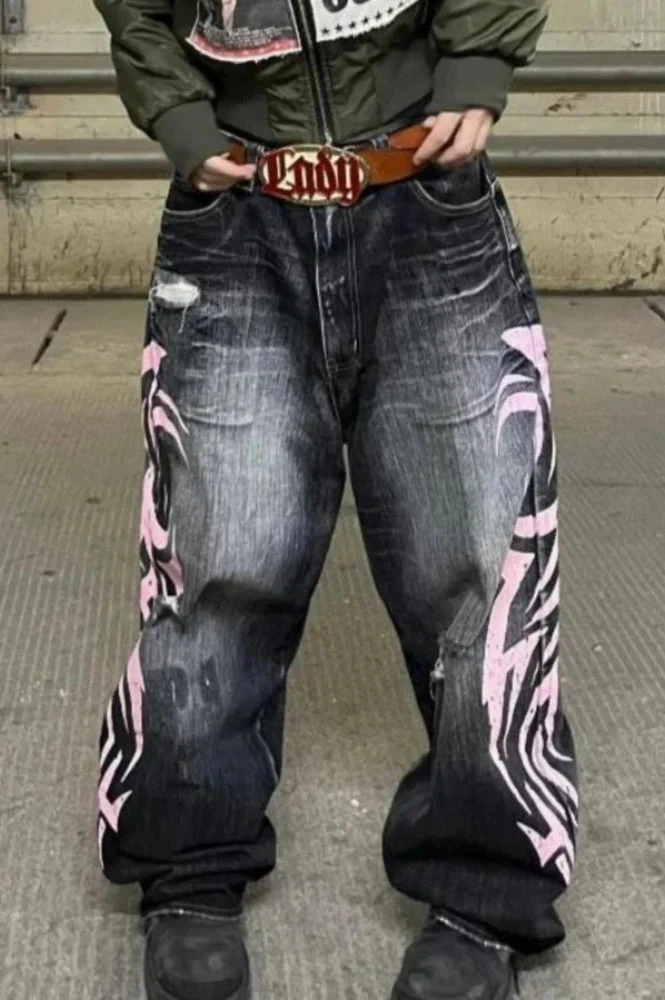 Gothic Print Wide-Leg Jeans - Image 9