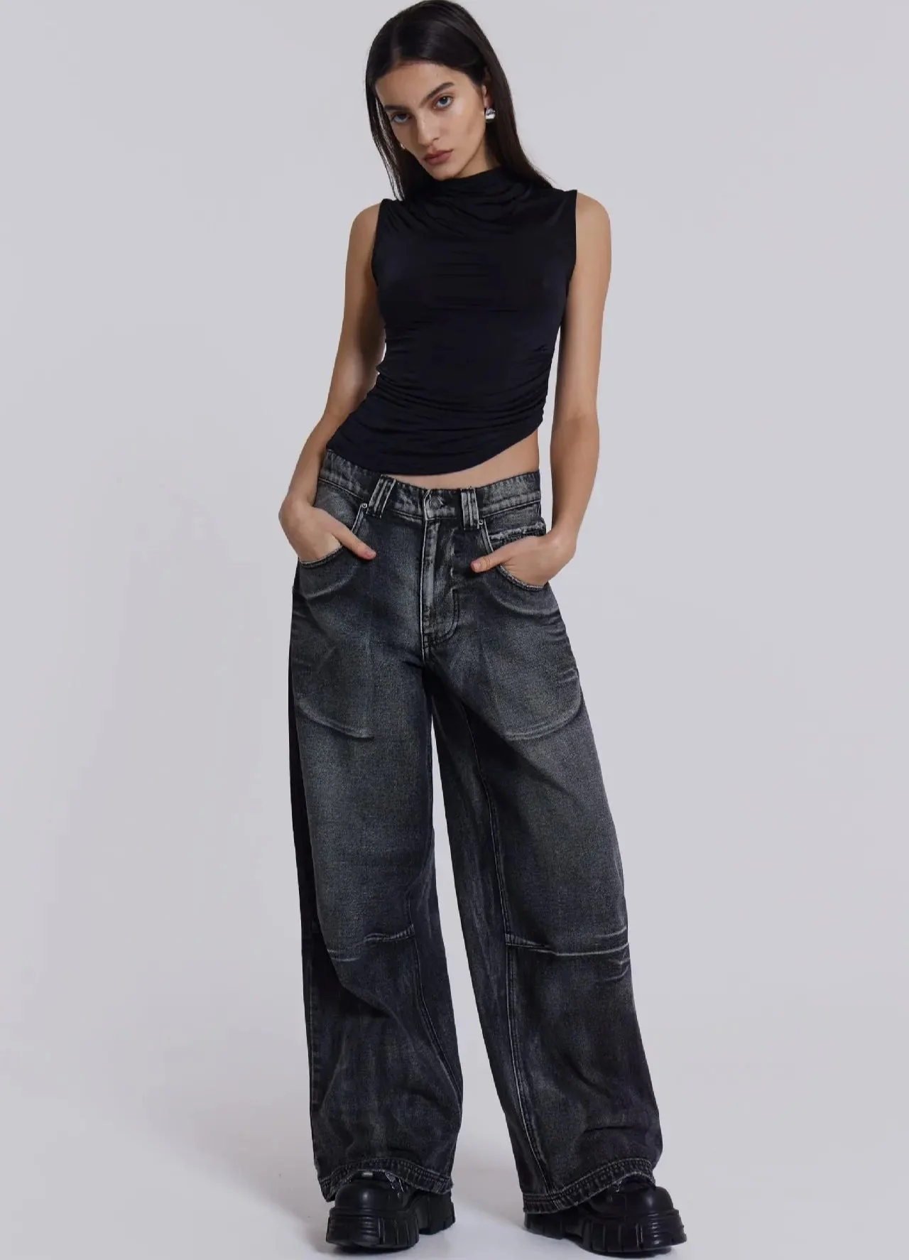 Gradient Wing Print Wide Leg Jeans - Image 17