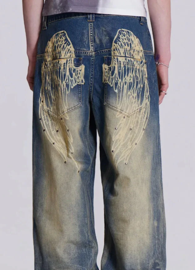 Gradient Wing Print Wide Leg Jeans - Image 18