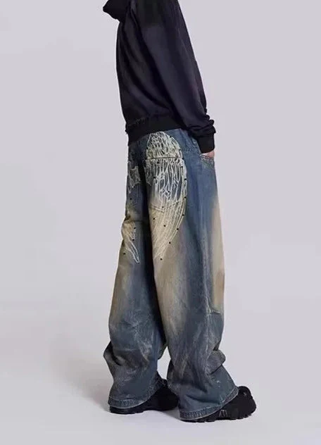 Gradient Wing Print Wide Leg Jeans - Image 3