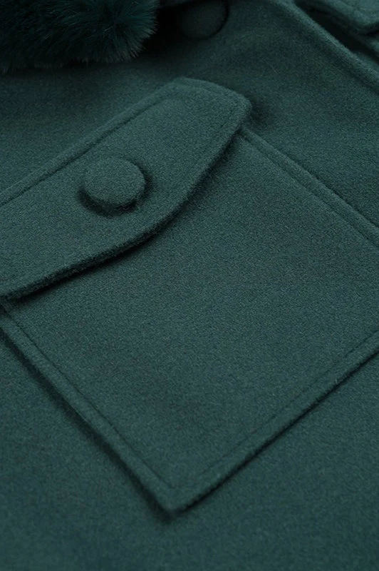 Green Detachable Fur Collar Wool Jacket - Image 5