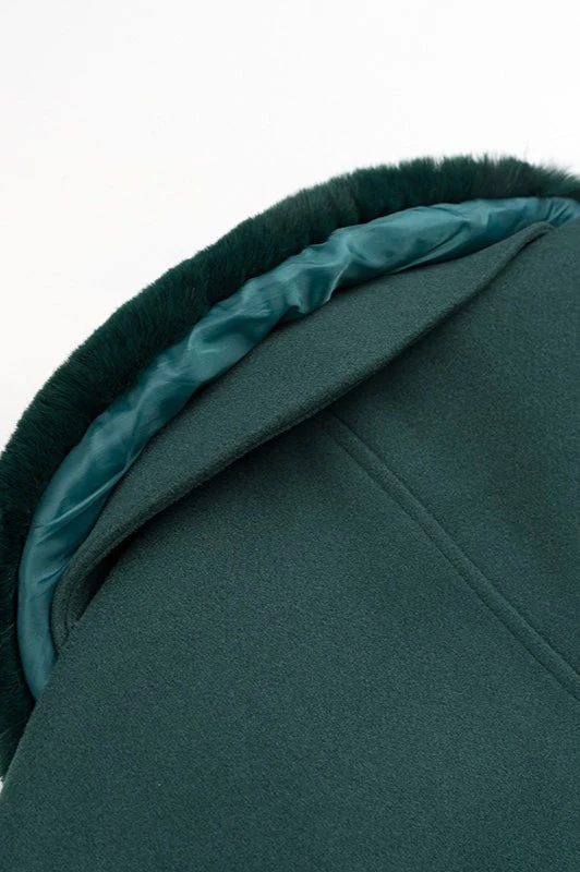 Green Detachable Fur Collar Wool Jacket - Image 6