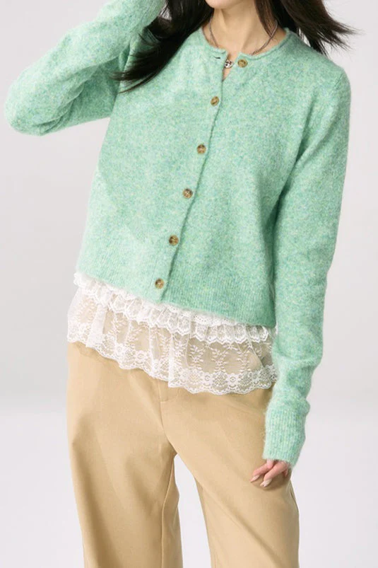 Green Roll Sleeve Cardigan - Image 4