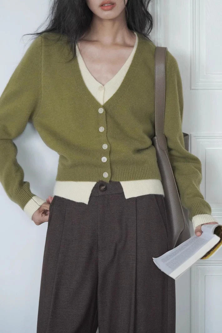 Green Two-Layer Knit Cardigan - Image 2