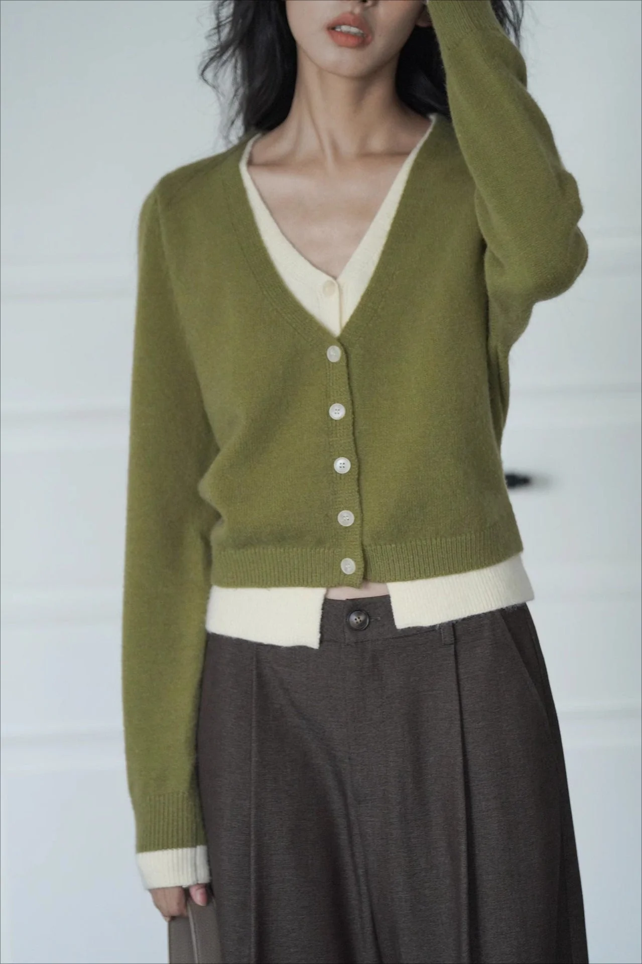 Green Two-Layer Knit Cardigan - Image 4