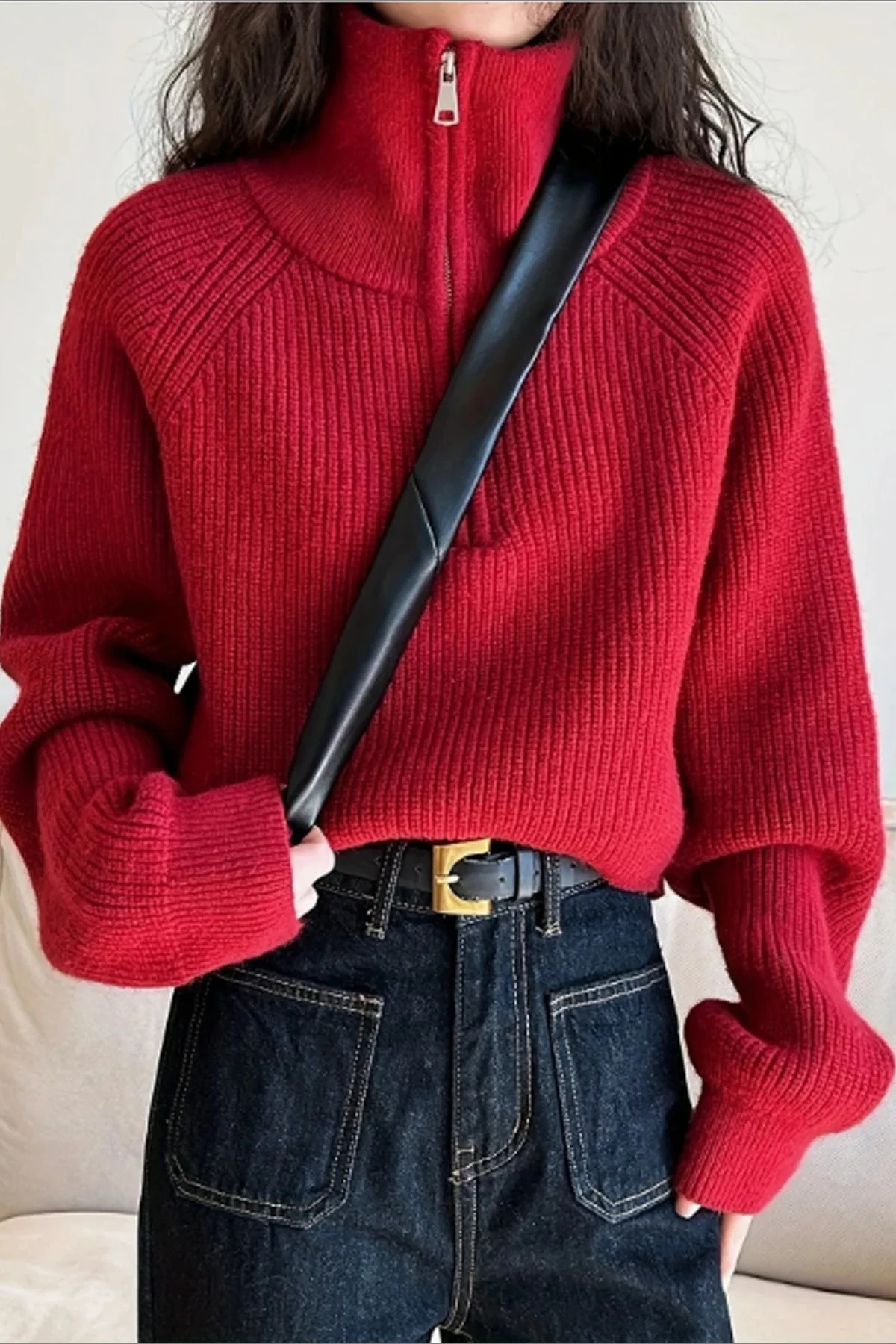 Half Zip Knit Turtleneck Sweater - Image 12