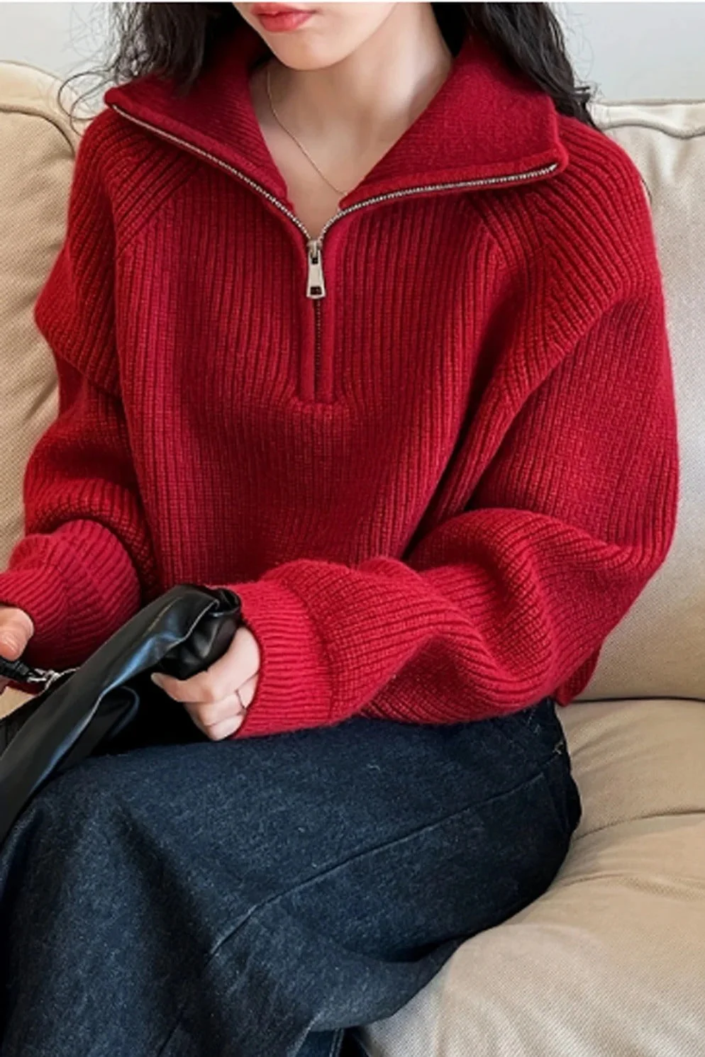 Half Zip Knit Turtleneck Sweater - Image 14