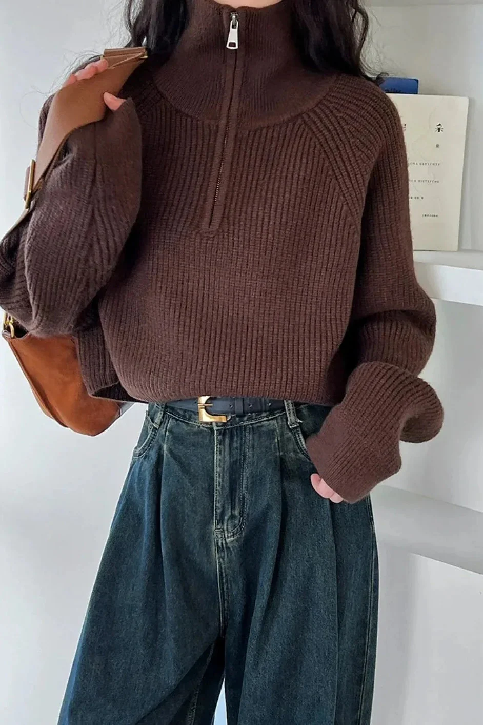 Half Zip Knit Turtleneck Sweater - Image 18
