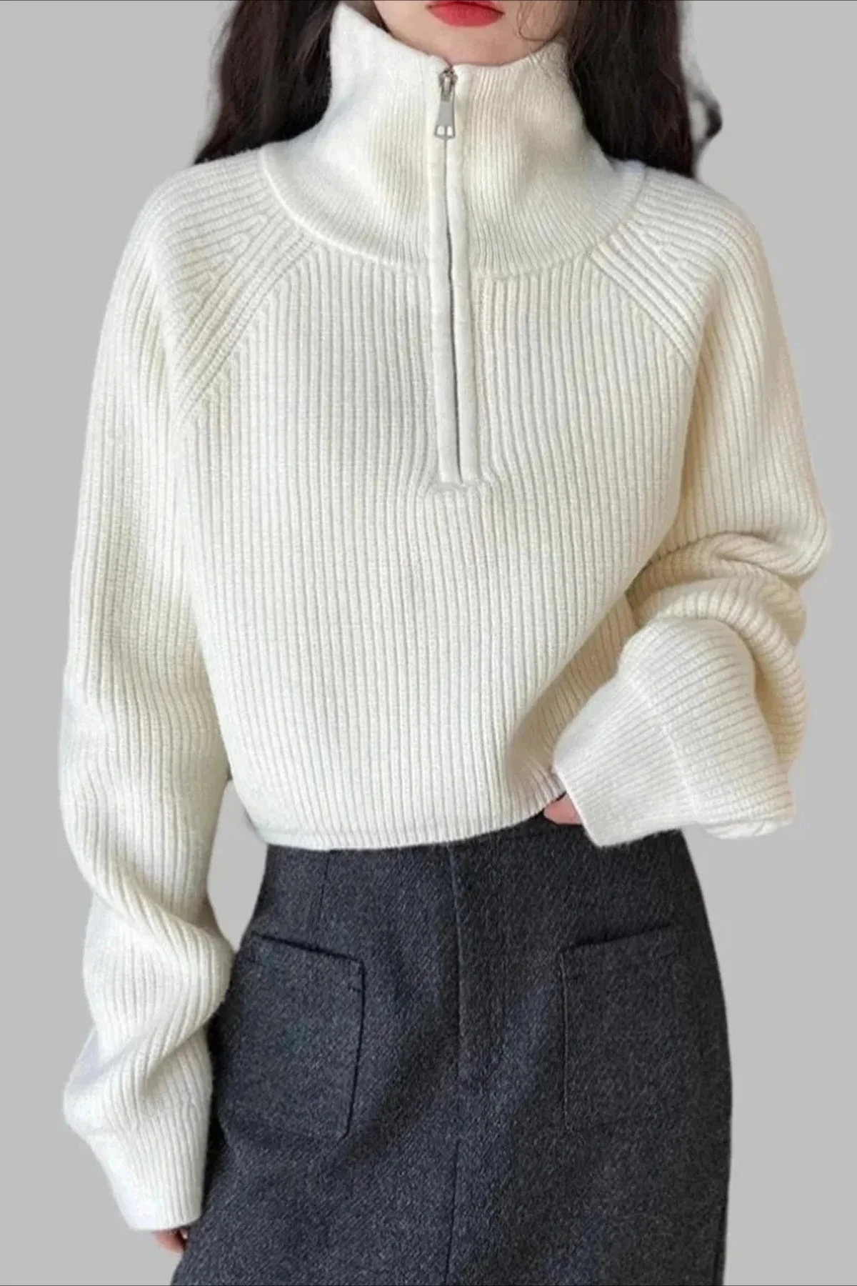 Half Zip Knit Turtleneck Sweater - Image 2