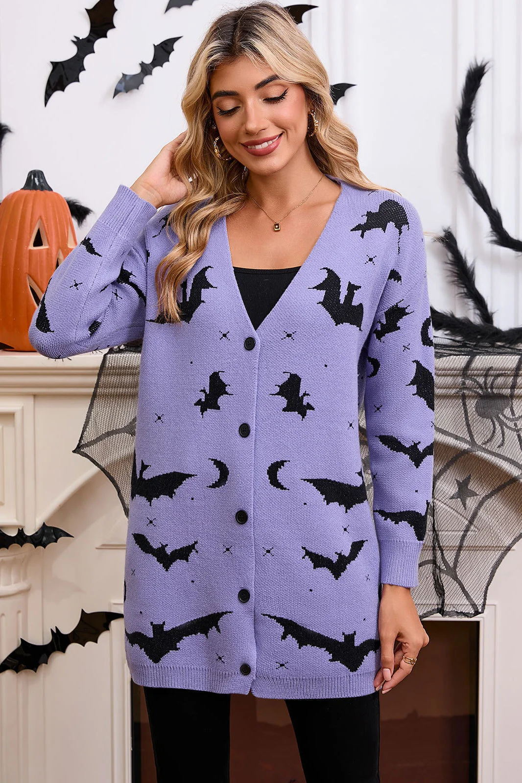 Halloween Bat Jacquard Knit Sweater - Image 19