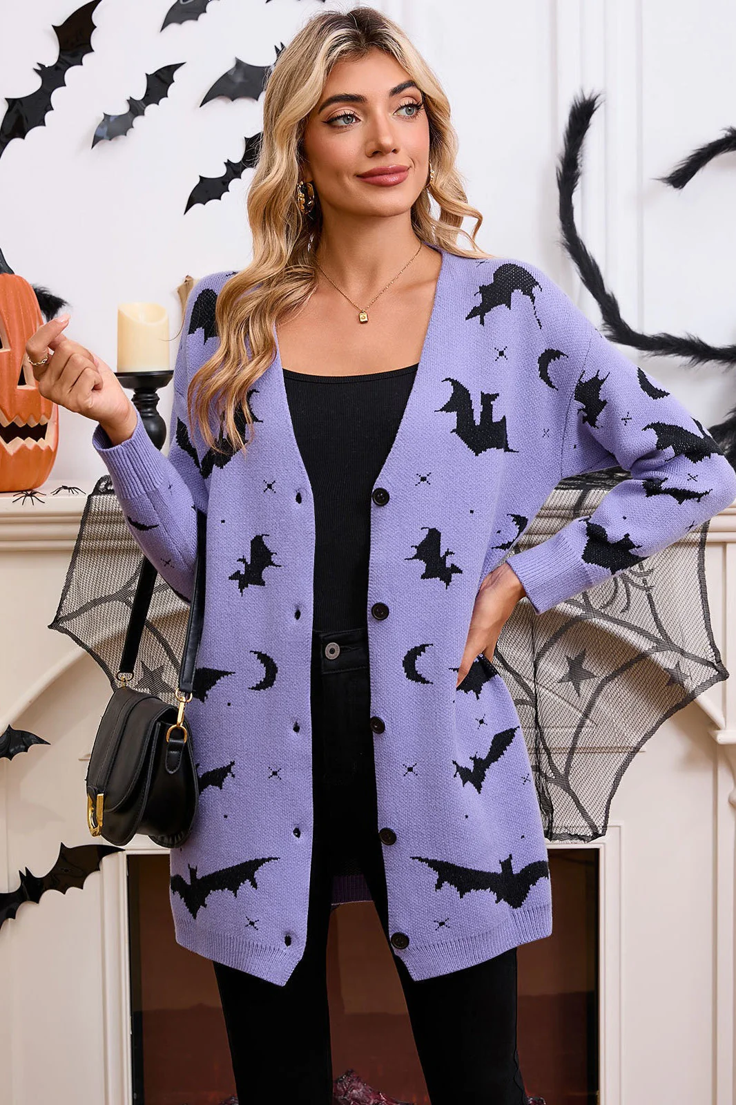 Halloween Bat Jacquard Knit Sweater - Image 28
