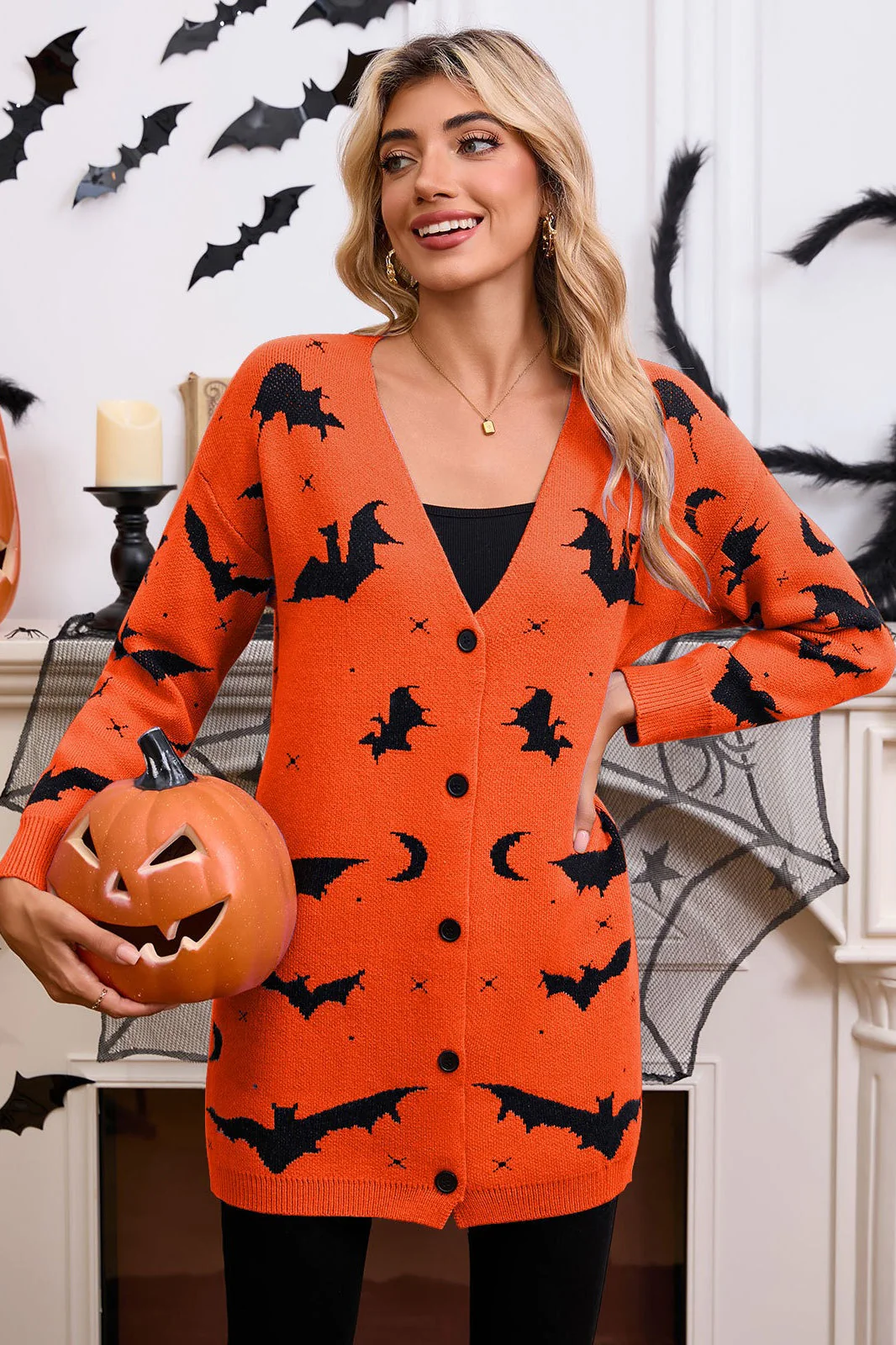 Halloween Bat Jacquard Knit Sweater - Image 3