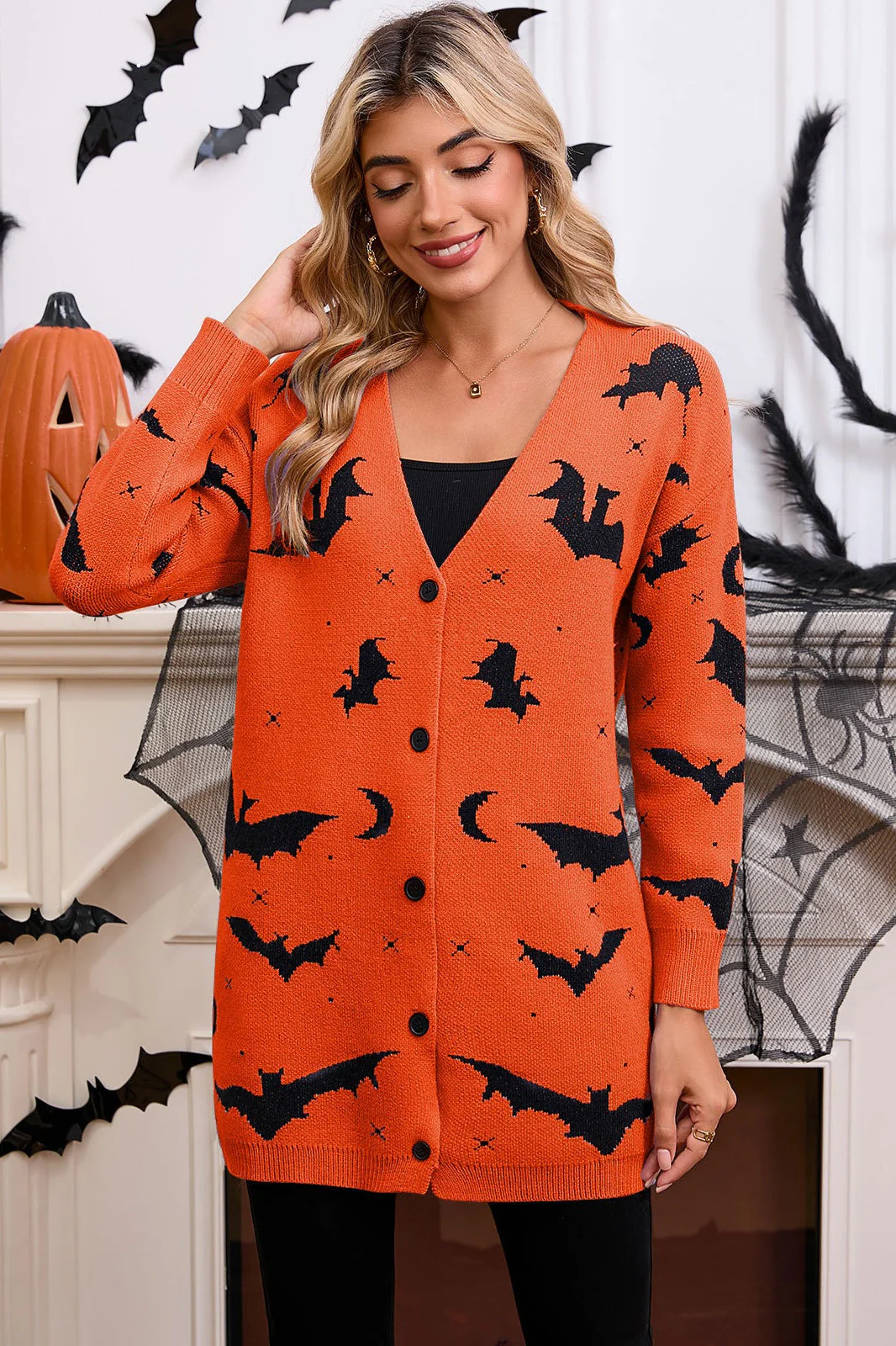 Halloween Bat Jacquard Knit Sweater - Image 39