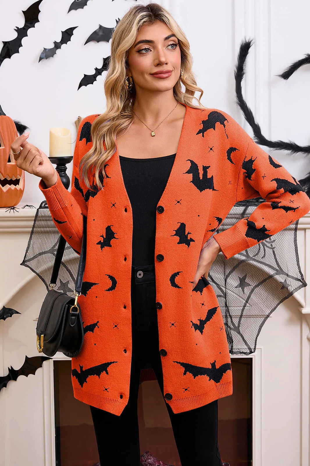 Halloween Bat Jacquard Knit Sweater - Image 42