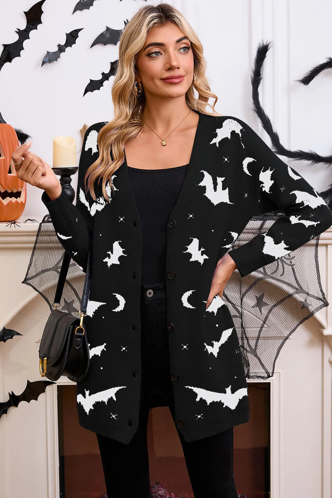 Halloween Bat Jacquard Knit Sweater - Image 8
