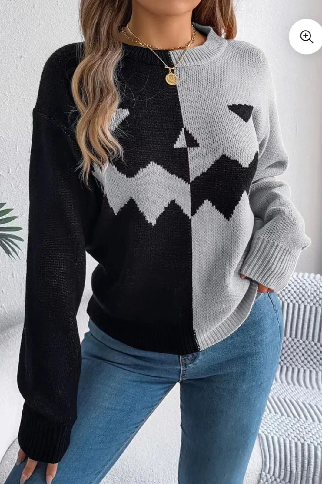 Halloween Ghost Pumpkin Colorblock Sweater - Image 3