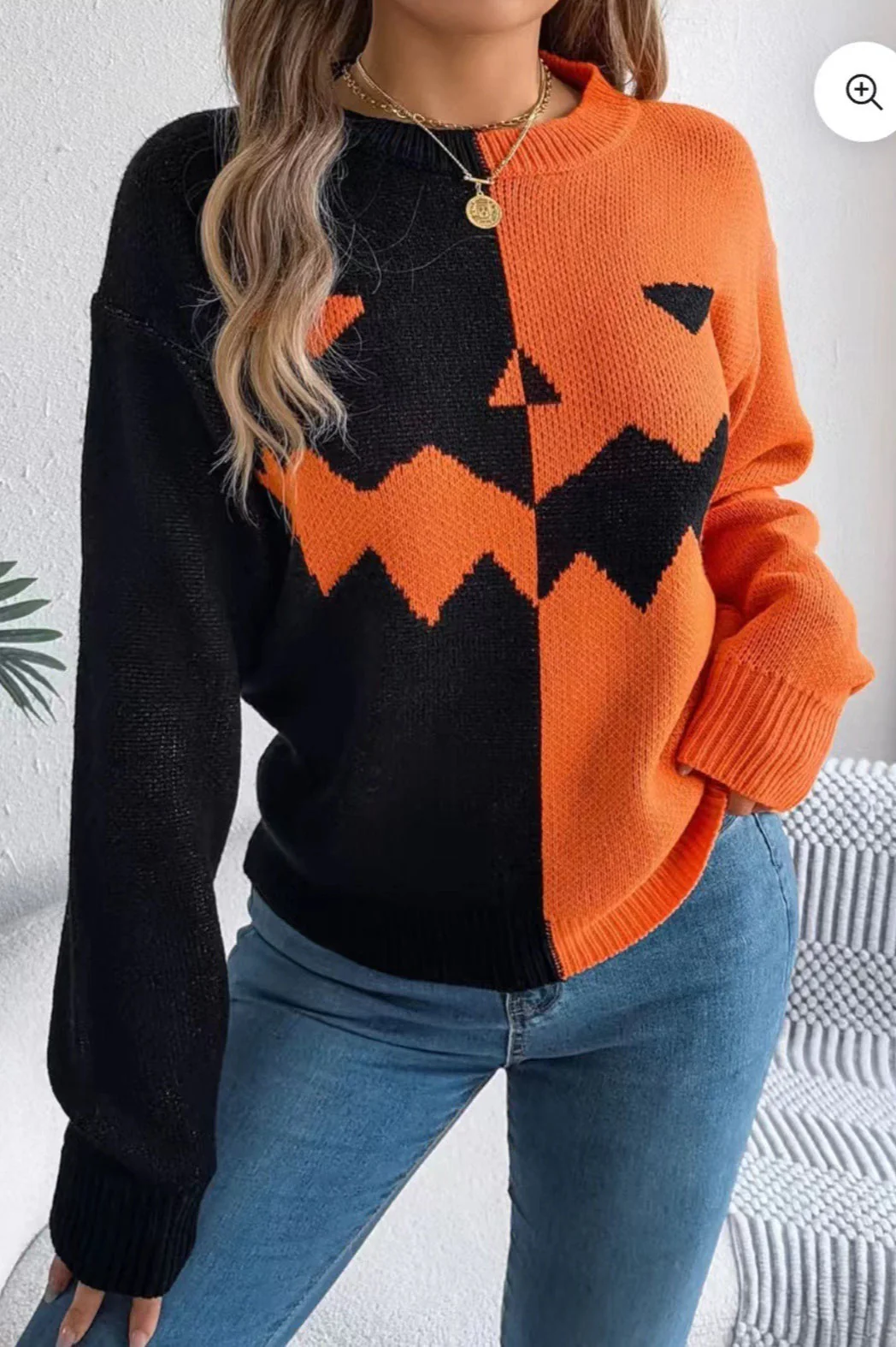 Halloween Ghost Pumpkin Colorblock Sweater - Image 9