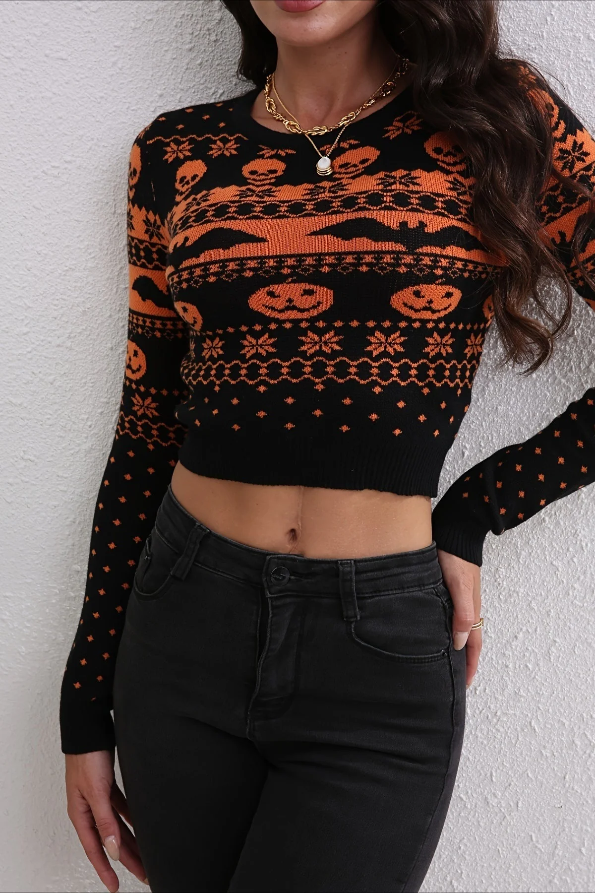 Halloween Jacquard Colorblock Sweater - Image 4