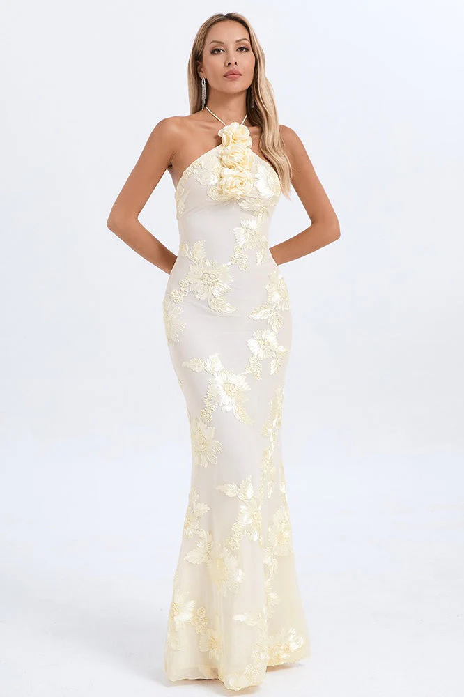 Halter Floral Foil Print Maxi Dress - Image 2