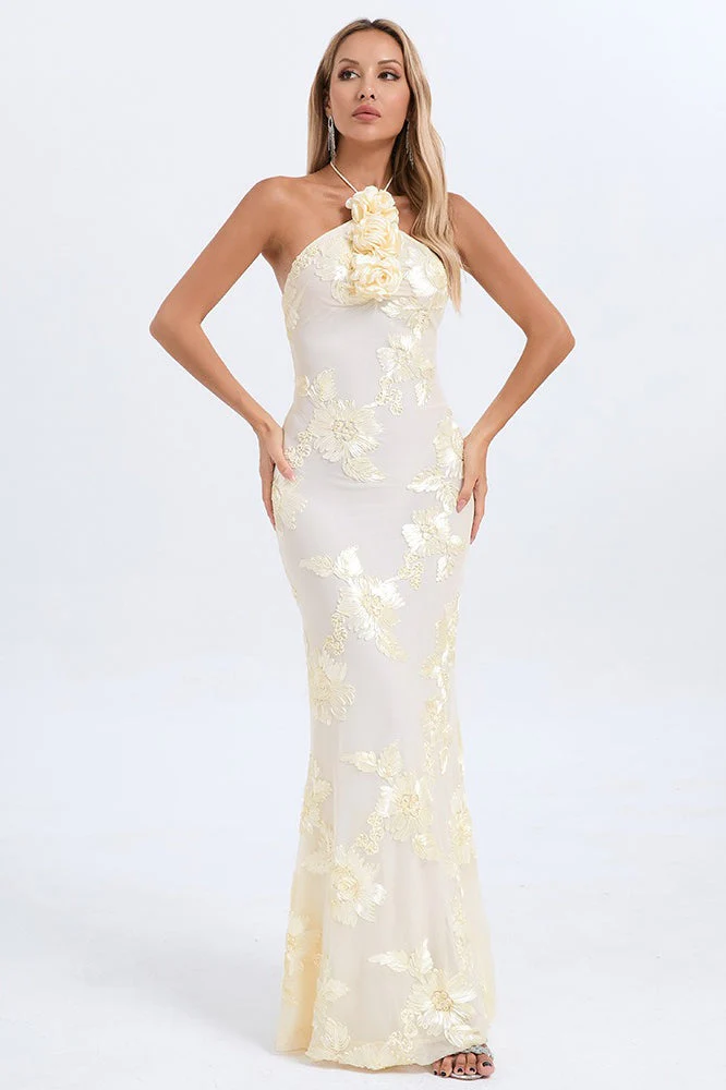 Halter Floral Foil Print Maxi Dress - Image 4
