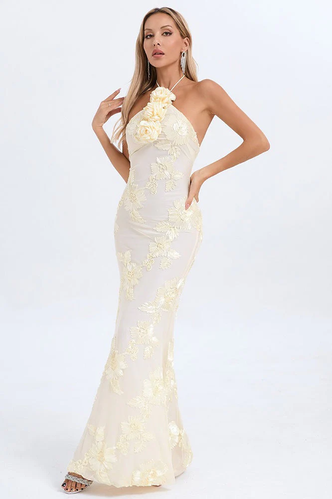 Halter Floral Foil Print Maxi Dress - Image 5