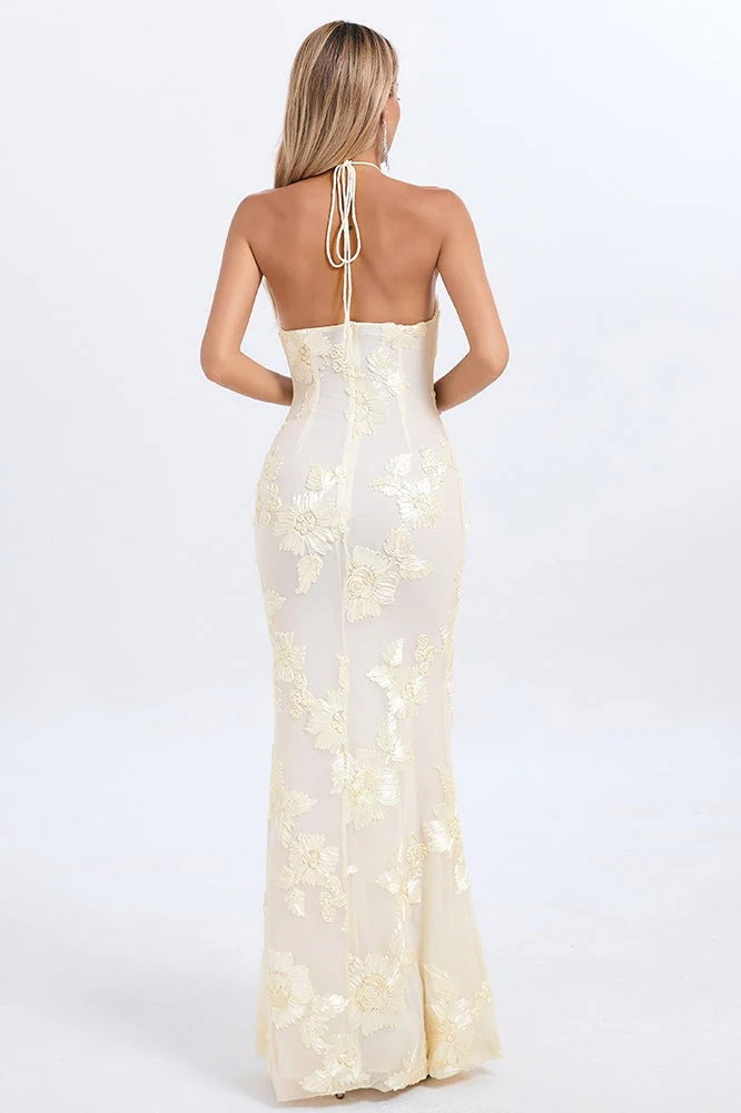 Halter Floral Foil Print Maxi Dress - Image 6
