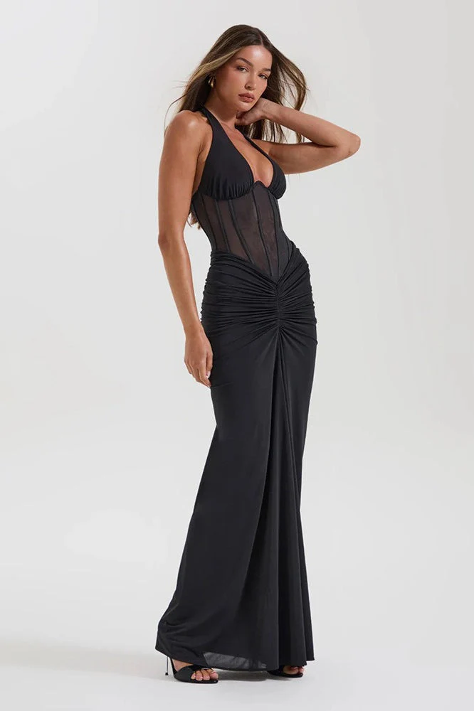 Halter Mesh Panel Maxi Dress - Image 7