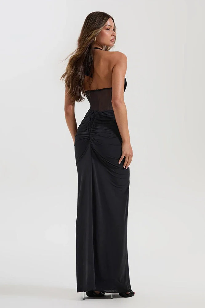 Halter Mesh Panel Maxi Dress - Image 8