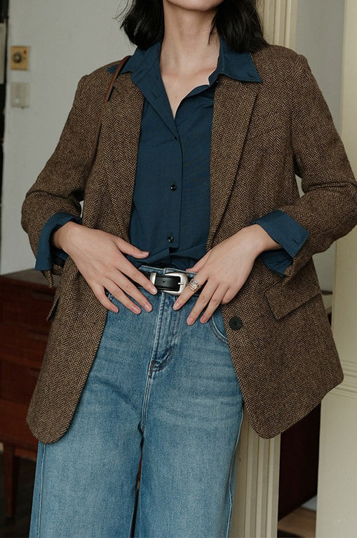 Herringbone Wool Blend Blazer - Image 2