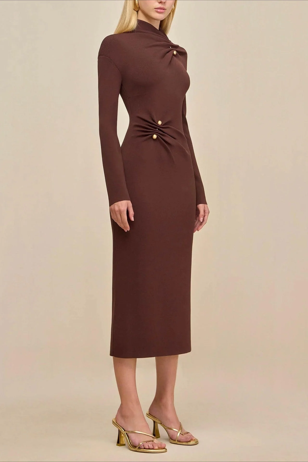 High Neck Metal Detail Knit Sweater Dress - Image 2