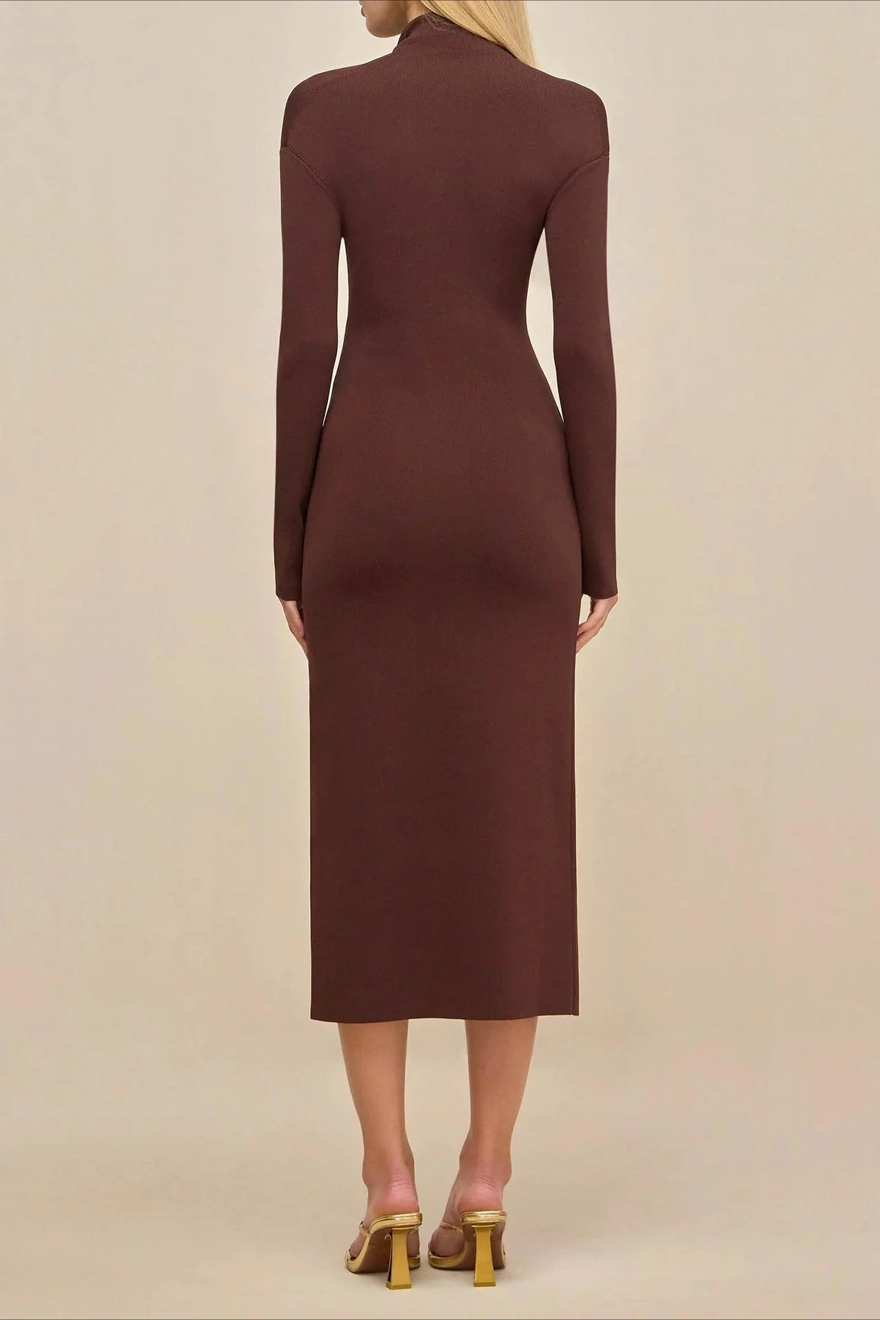 High Neck Metal Detail Knit Sweater Dress - Image 3