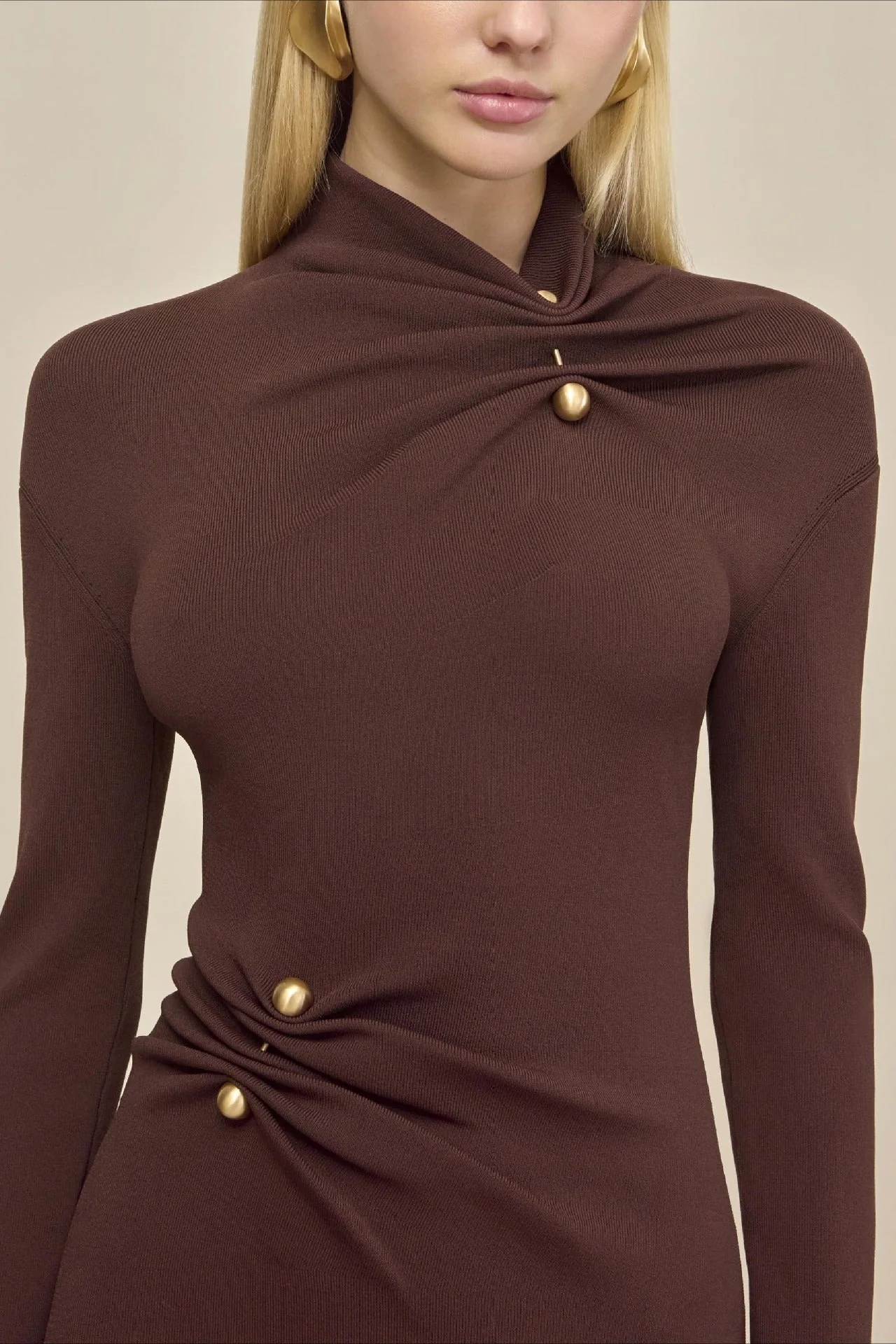 High Neck Metal Detail Knit Sweater Dress - Image 4