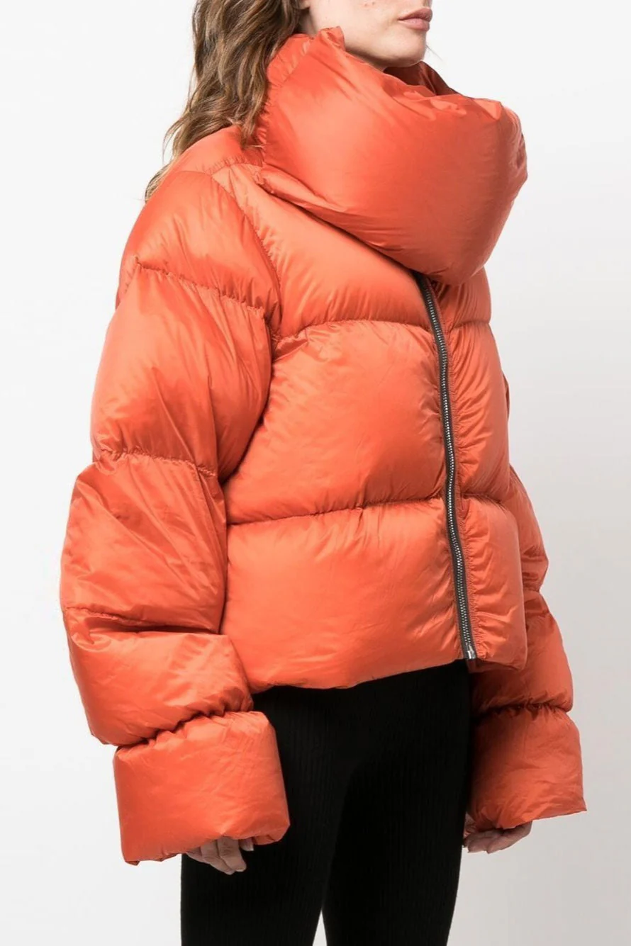 High Neck Scarf Collar Quilted Puffer Jacket - Image 10