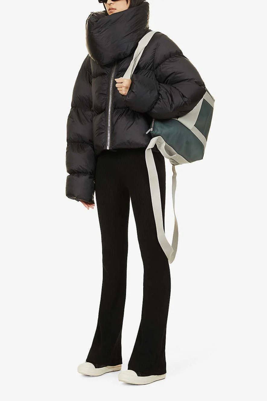 High Neck Scarf Collar Quilted Puffer Jacket - Image 3
