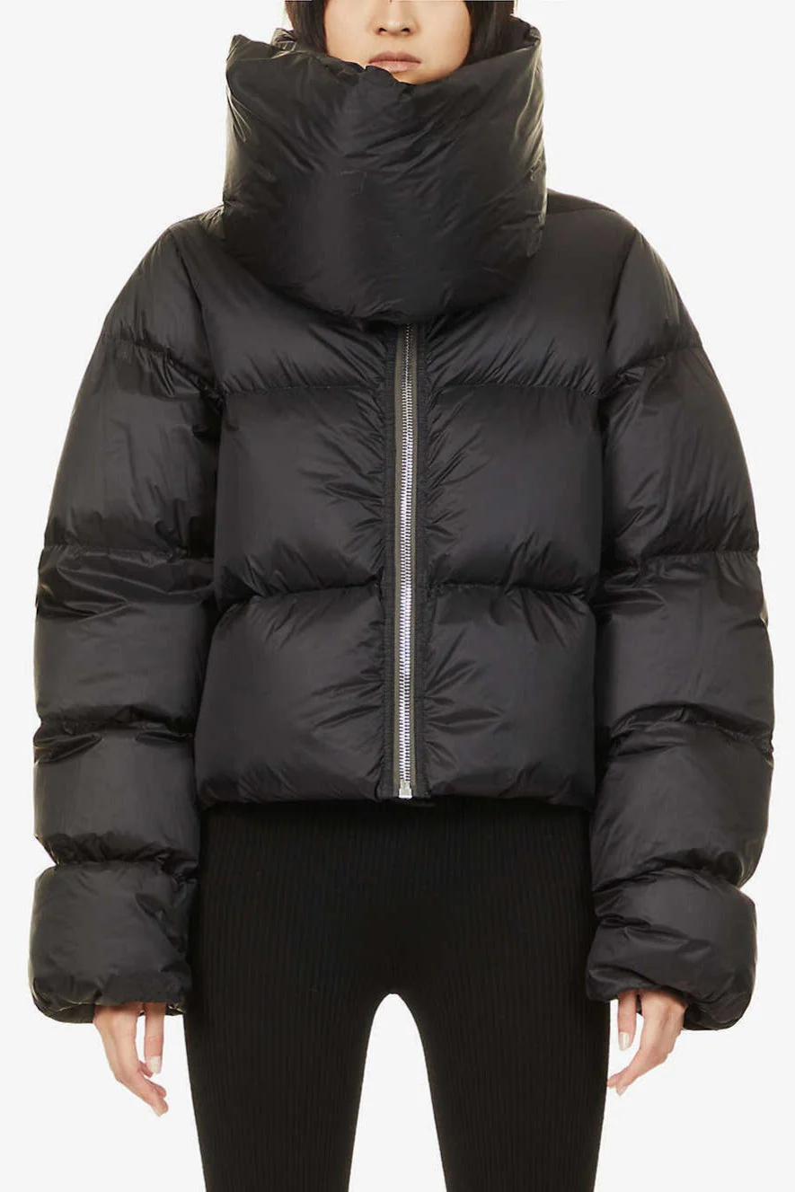 High Neck Scarf Collar Quilted Puffer Jacket - Image 4