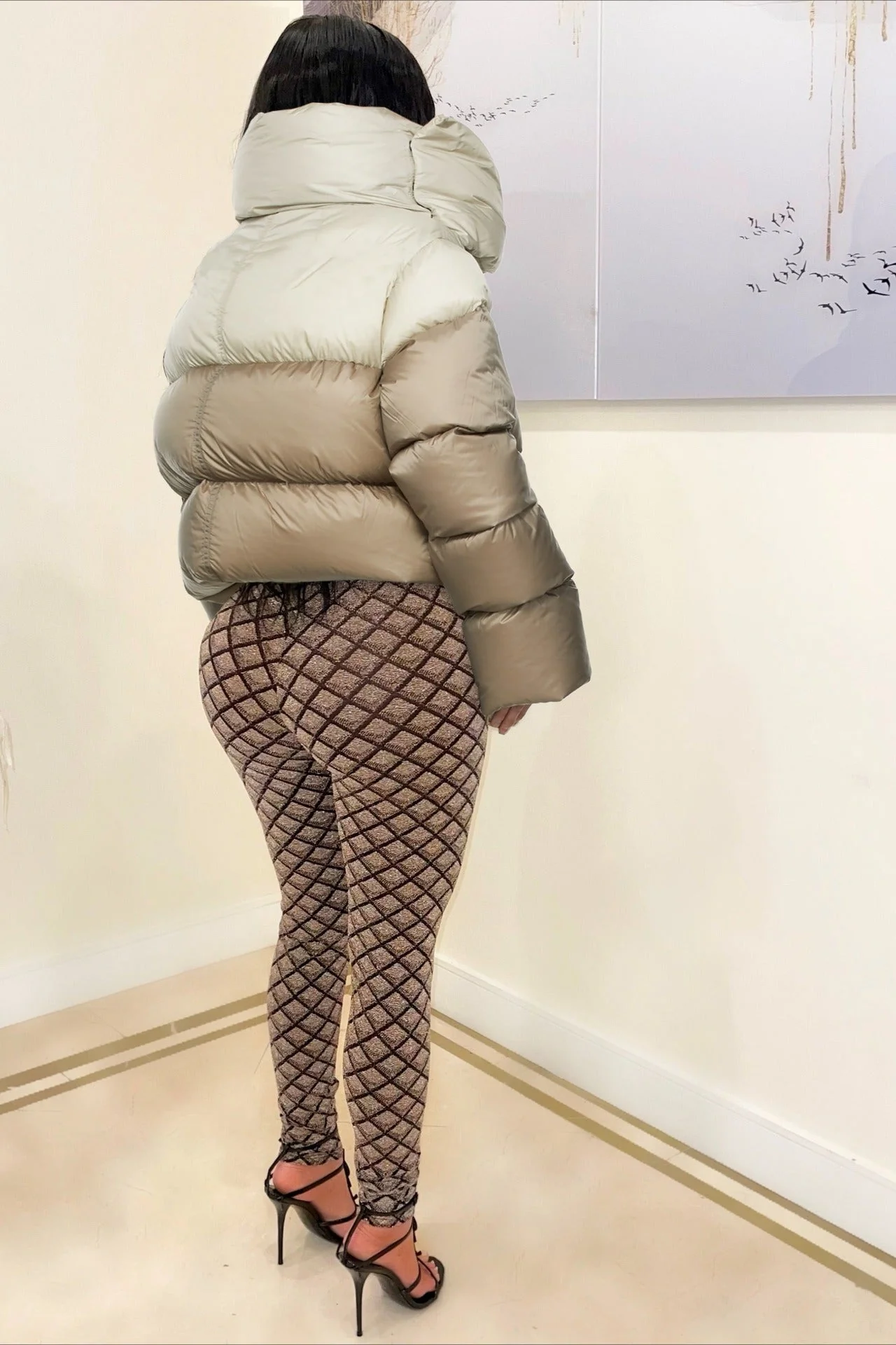 High Neck Scarf Collar Quilted Puffer Jacket - Image 9