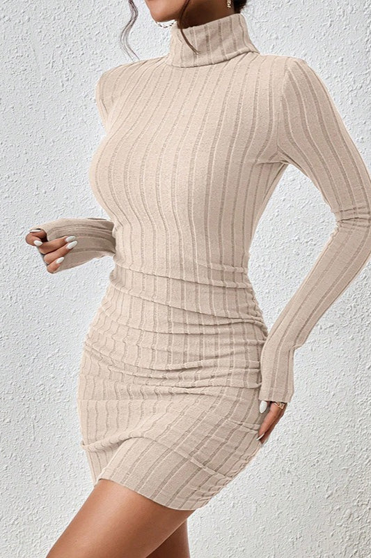 High Neck Slim Fit Knit Sweater Dress - Image 10