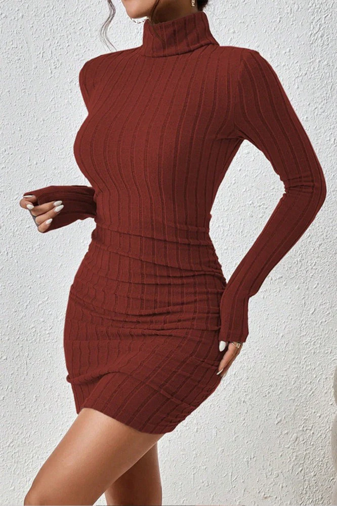 High Neck Slim Fit Knit Sweater Dress - Image 4